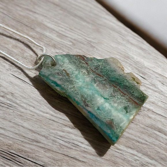 Dainty Rough Green Druzy Chrysocolla Pendant Necklace - Picture 2 of 7